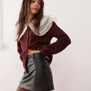 Asos Black Leather Skirt With Heart Pockets